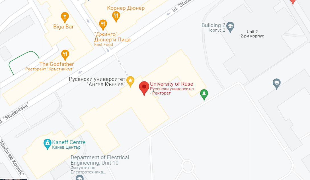 Google map for the University of Ruse Rectorate
